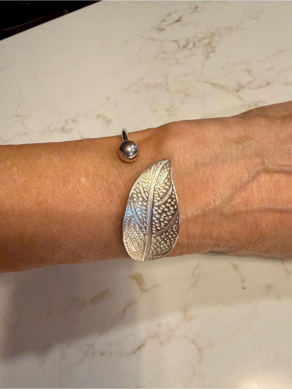 99.9% Pure Fine Silver Floral Leaf Torque Bangle Bracelet